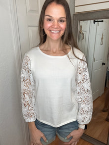 Scarlette Crochet Sleeve Top Off White- White Birch