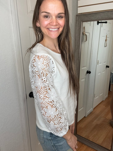 Scarlette Crochet Sleeve Top Off White- White Birch