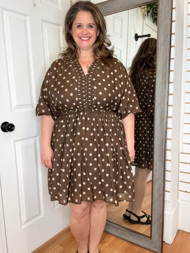 Elle Polka Dot Dress Brown- Hayden La