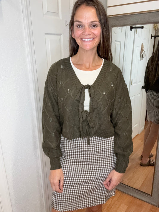 WREN TIE FRONT CARDIGAN OLIVE - MIKAROSE