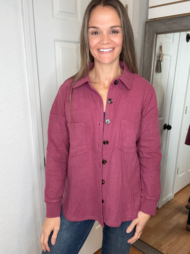 Zella Button Down Shacket Magenta - Staccato
