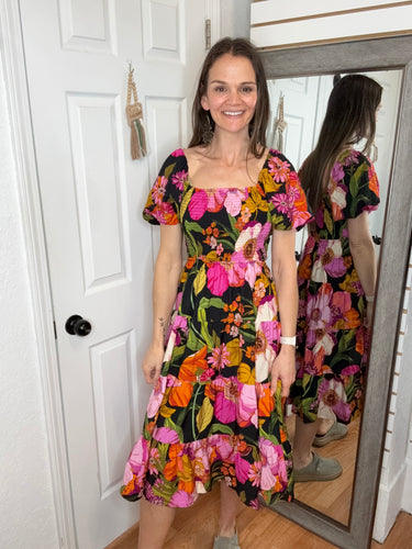 Mary Floral Midi Dress Black- Staccato