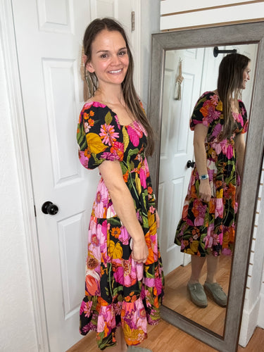 Mary Floral Midi Dress Black- Staccato