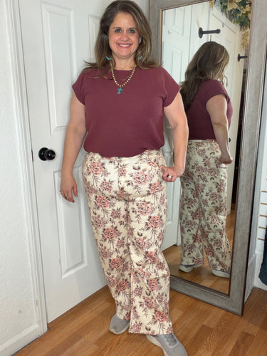 Margo Vintage Floral Denim Barrel Leg Pants- Anniewear