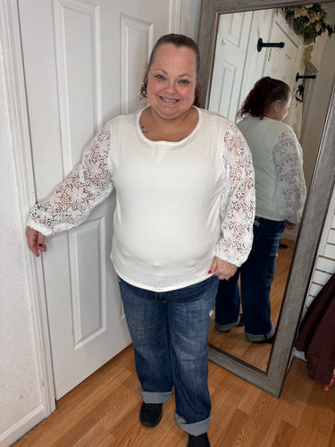 Scarlette Crochet Sleeve Top Off White- White Birch