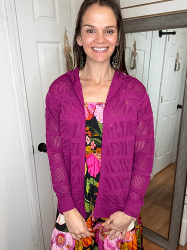 Opal Open Knit Hooded Cardigan Magenta- Staccato