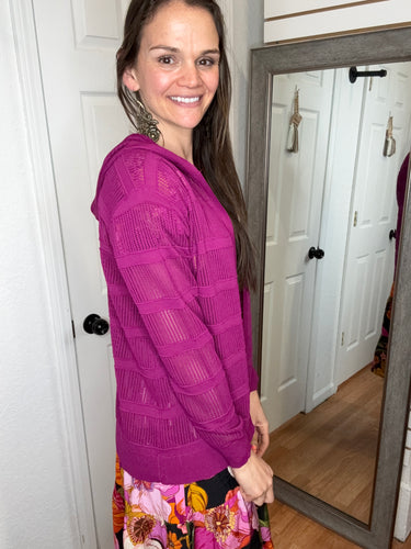 Opal Open Knit Hooded Cardigan Magenta- Staccato