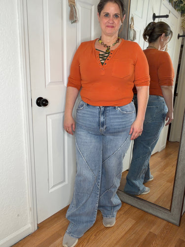 Molly Decorative Seam Wide Leg Jeans- Anniewear