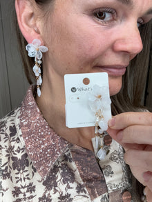 White Crystal Flower With Drops 3" Earring Whats Hot Jewelry