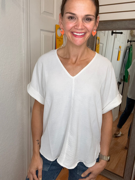 GENAIR V NECK SHORT SLEEVE TOP -WHITE - STACCATO