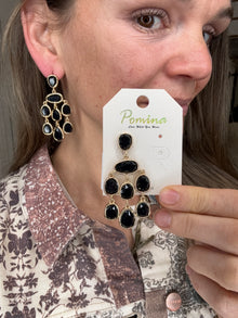 Gold And Black Crystal Drop Tassle 2" Earrings- Whats Hot Jewelry