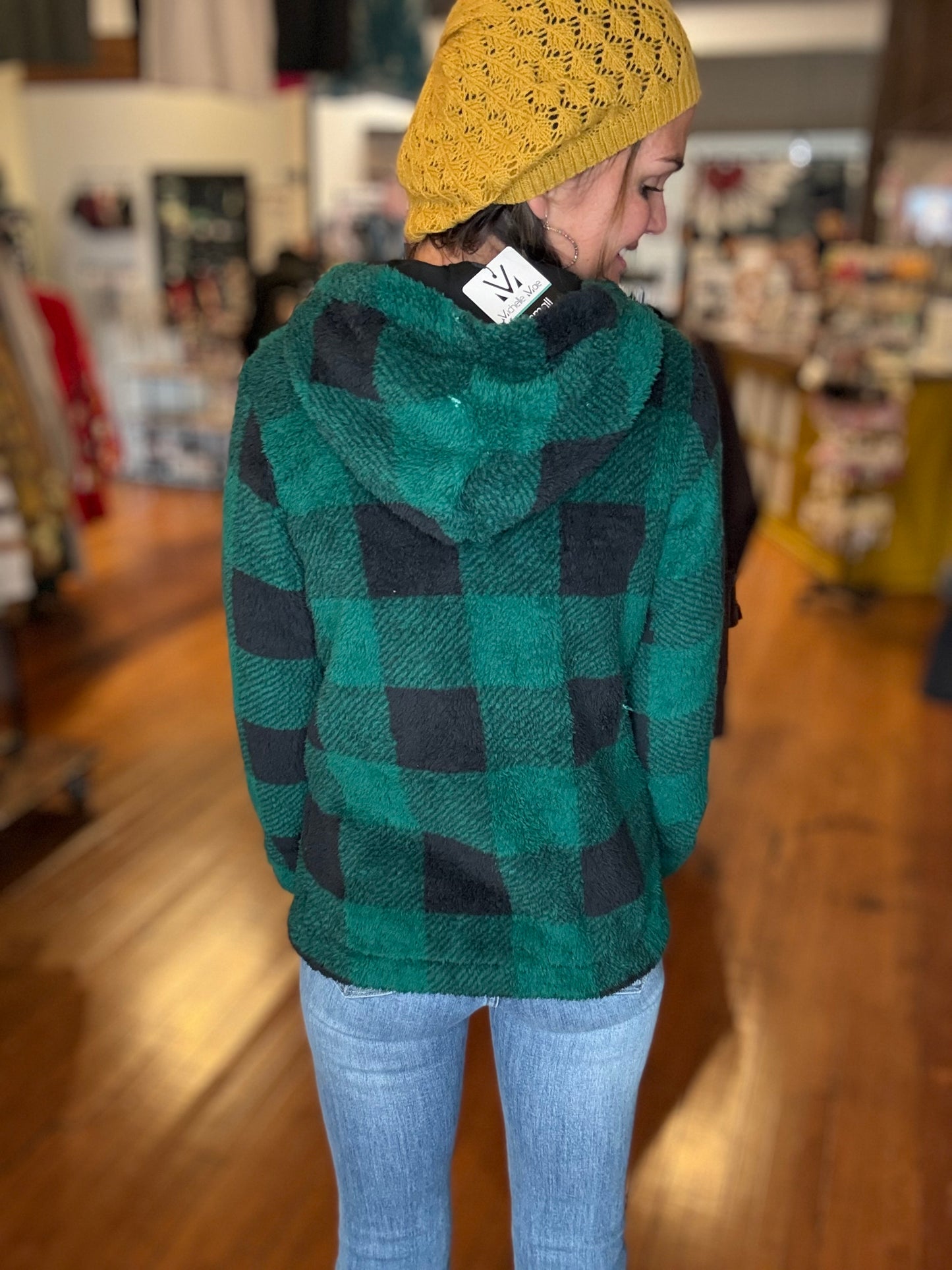 Erika - Sherpa Fullzip Hoodie - Green Plaid