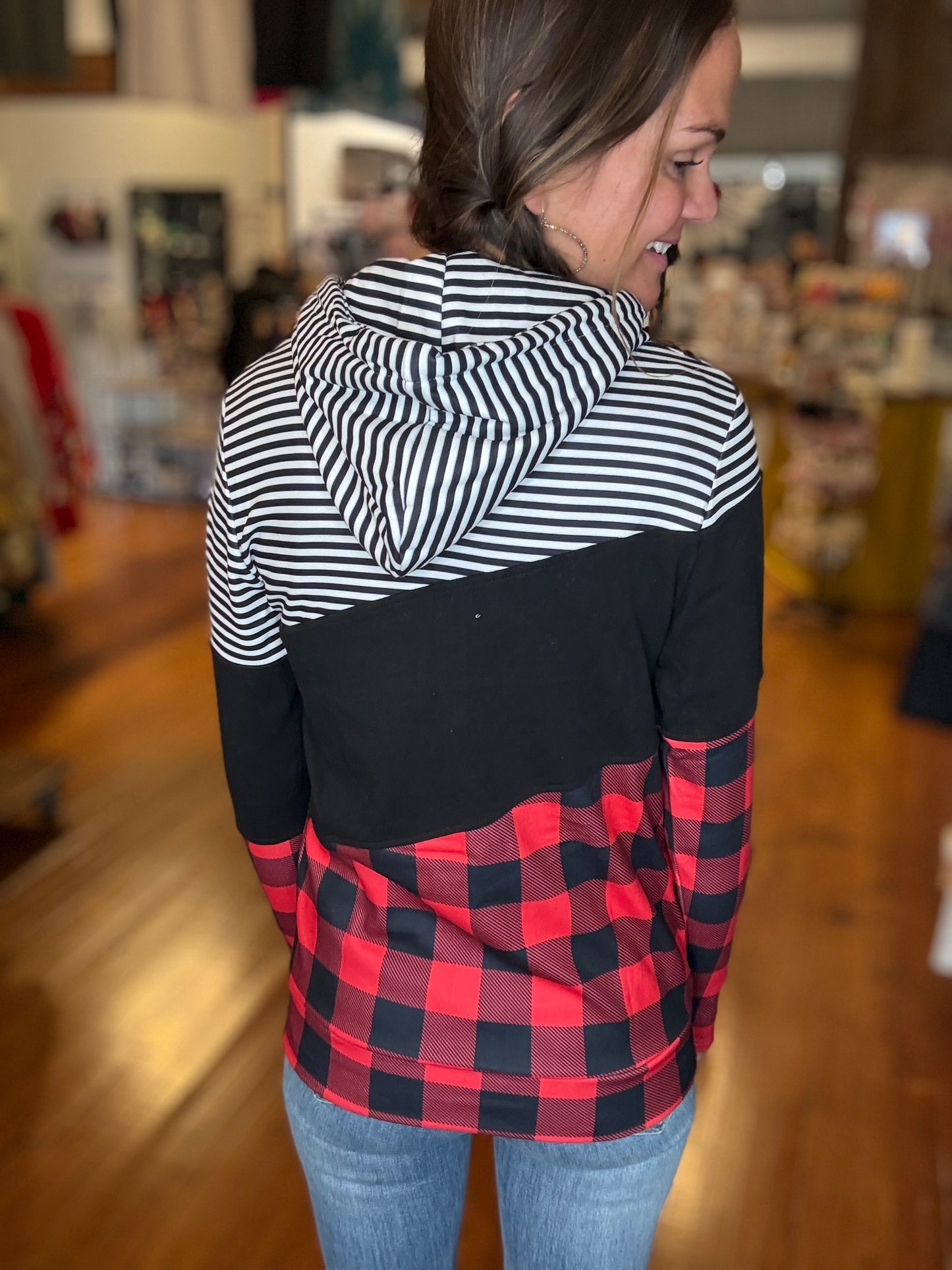 Jessa - Colorblock Fullzip - Plaid and Stripes