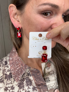 Red Crystal Double Drop 1.25" Earring Whats Hot Jewelry