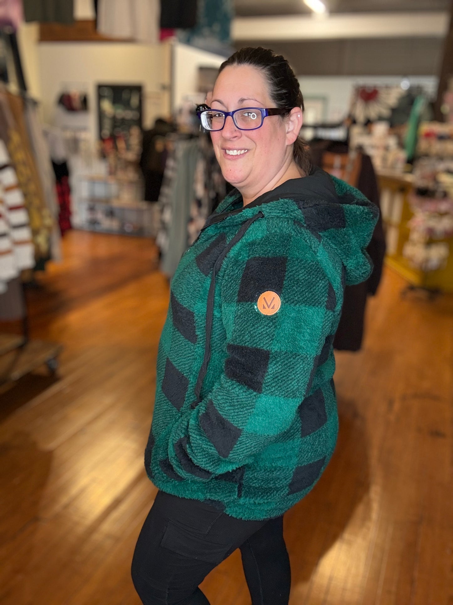 Erika - Sherpa Fullzip Hoodie - Green Plaid