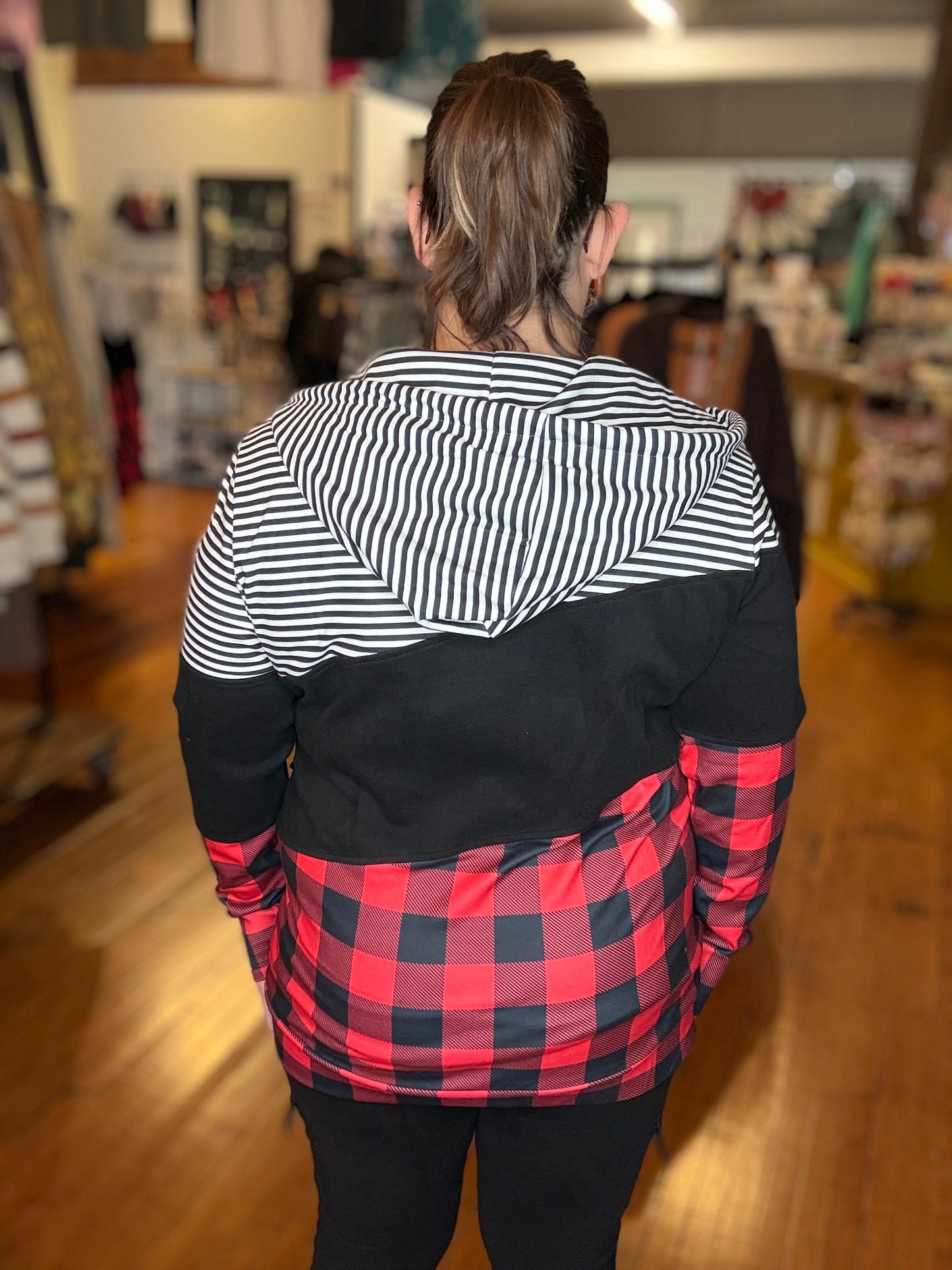 Jessa - Colorblock Fullzip - Plaid and Stripes