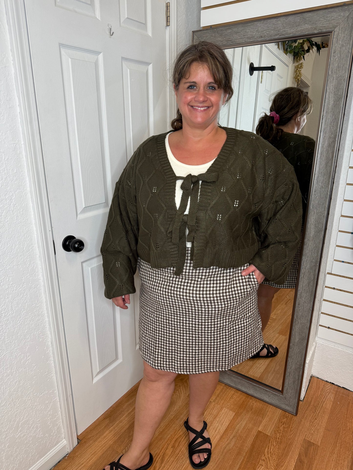 WREN TIE FRONT CARDIGAN OLIVE - MIKAROSE