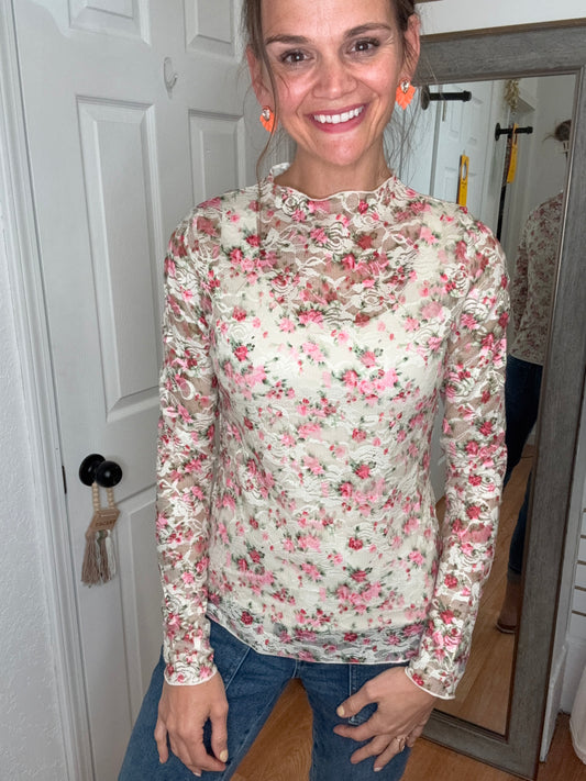 FLAMESH- LACE MESH TOP- PINK -DAVI & DANI