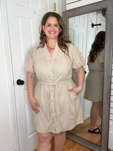 Cori Corded Dress Oat- Anniewear
