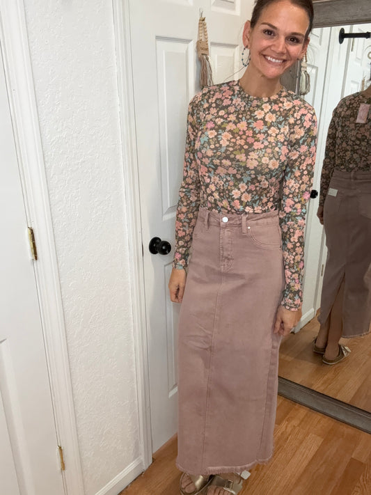 ROSEWOOD DENIM SKIRT MAUVE - RISEN