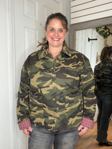 Cam Camouflage Quilted Denim Jacket- Anniewear