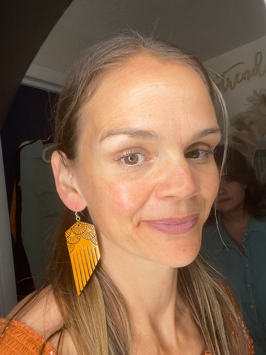 Boho Embossed Leather Earrings-Camel