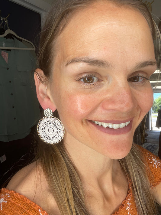 Pink Lace Earrings with Gold Accent