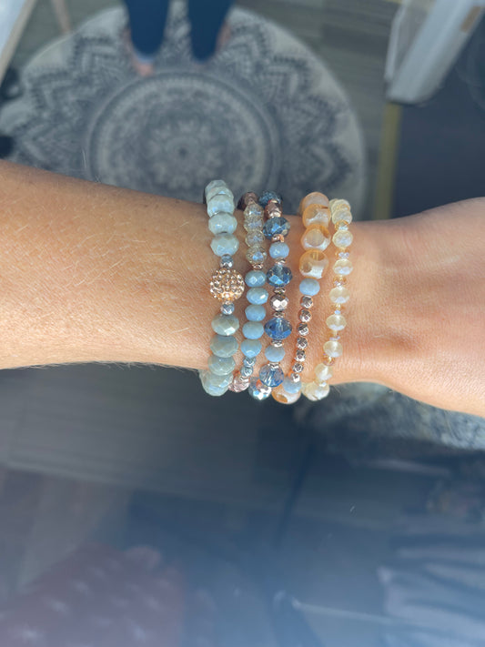 Glass Crystal Beaded Stacking Stretch Bracelet Set