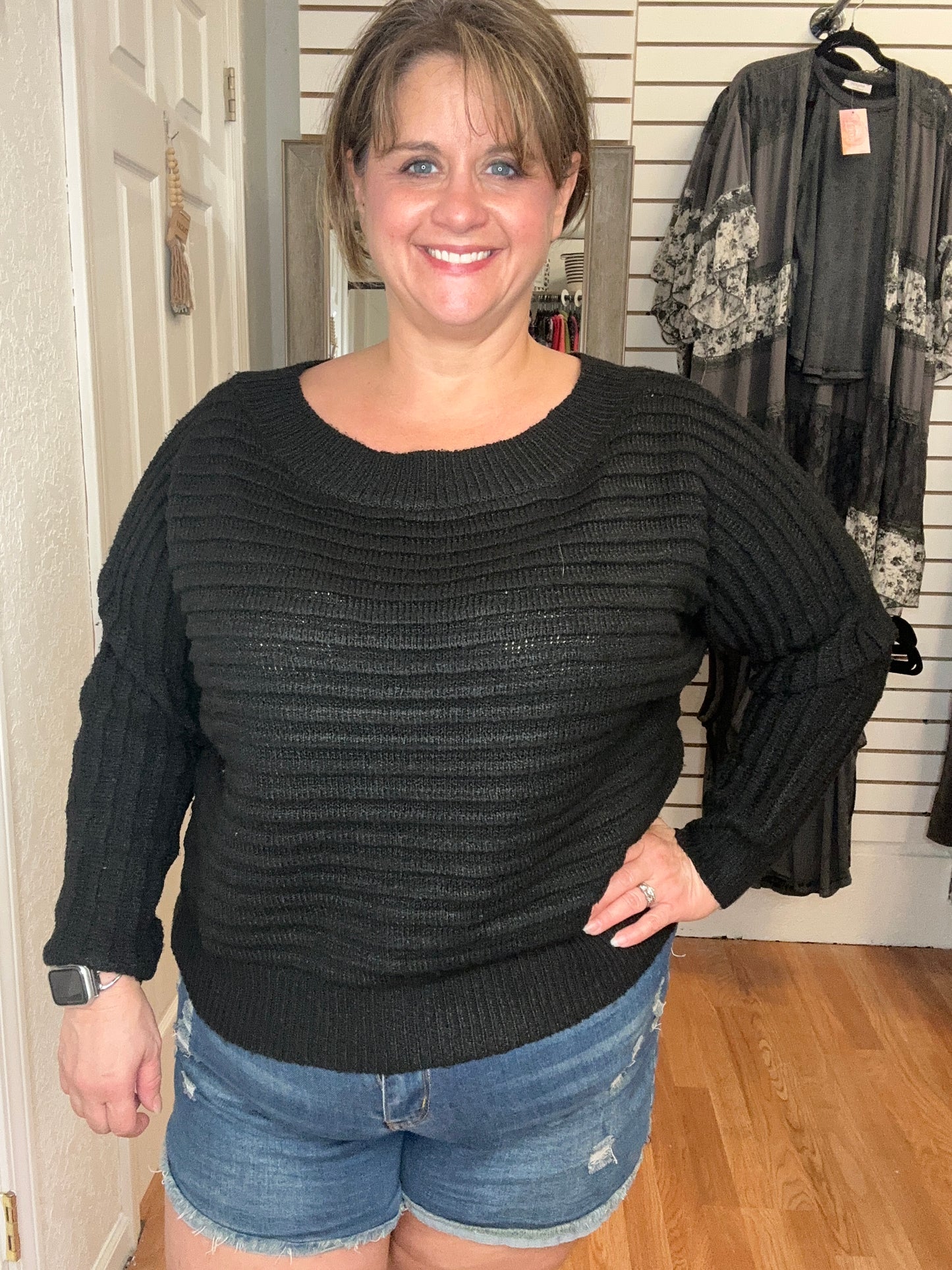 DAWN BOAT NECK SWEATER TOP BLACK - COZY