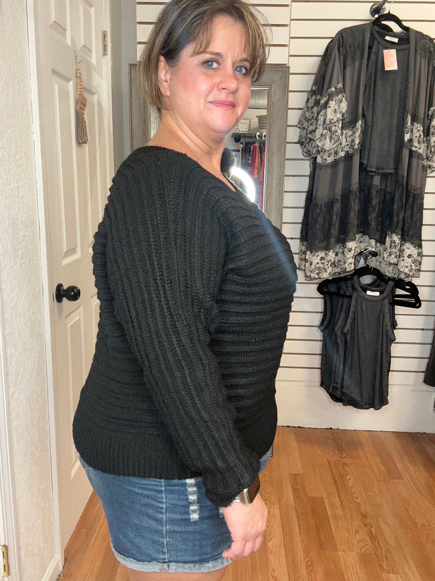 DAWN BOAT NECK SWEATER TOP BLACK - COZY