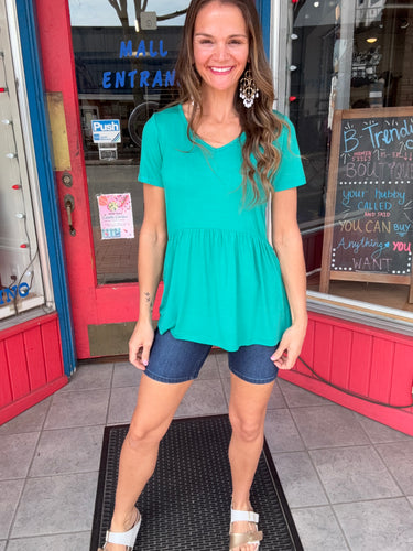 SARAH RUFFLE SHORT SLEEVE TOP -TEAL- MICHELLE MAE