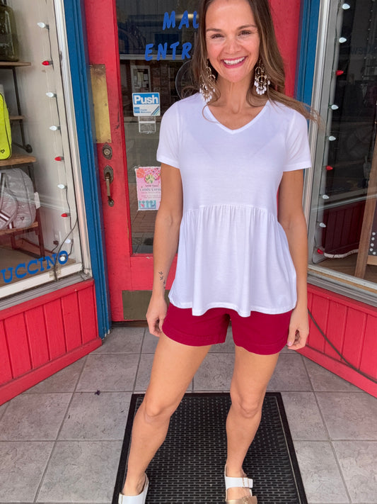 SARAH RUFFLE SHORT SLEEVE TOP - WHITE- MICHELLE MAE