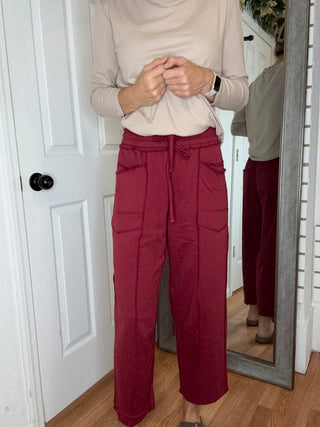 Mezo Mineral Wash Barrel Leg Pants Burgundy- Anniewear