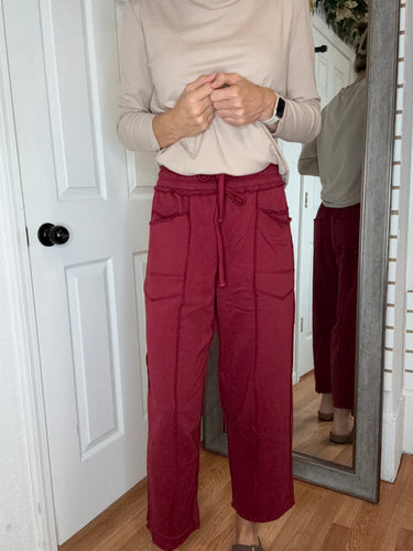 Mezo Mineral Wash Barrel Leg Pants Burgundy- Anniewear