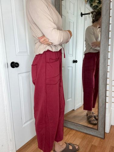 Mezo Mineral Wash Barrel Leg Pants Burgundy- Anniewear