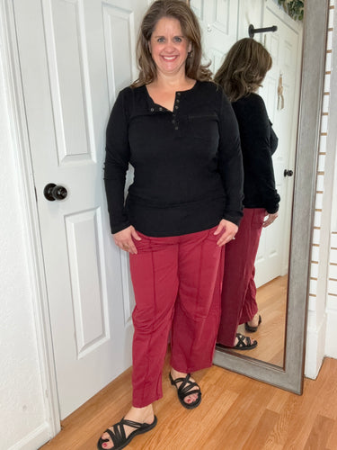 Mezo Mineral Wash Barrel Leg Pants Burgundy- Anniewear
