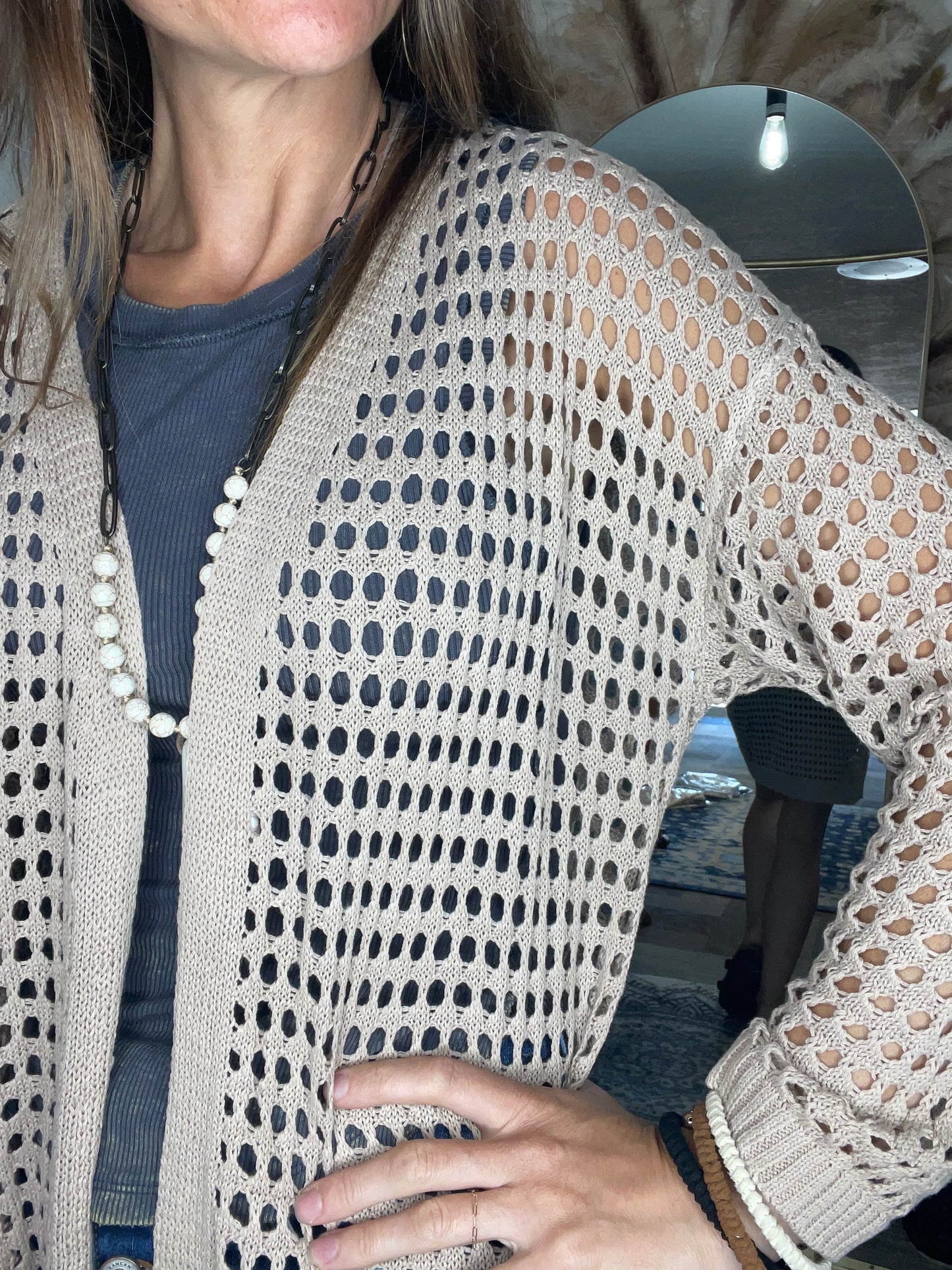 Open Knit Cardigan - Taupe
