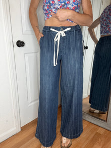 Abby Pinstripe Pull On Denim Jeans- Risen