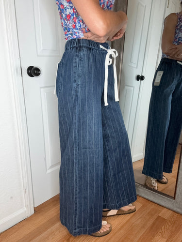 Abby Pinstripe Pull On Denim Jeans- Risen