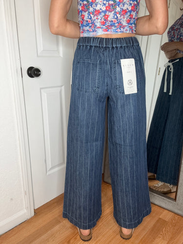 Abby Pinstripe Pull On Denim Jeans- Risen