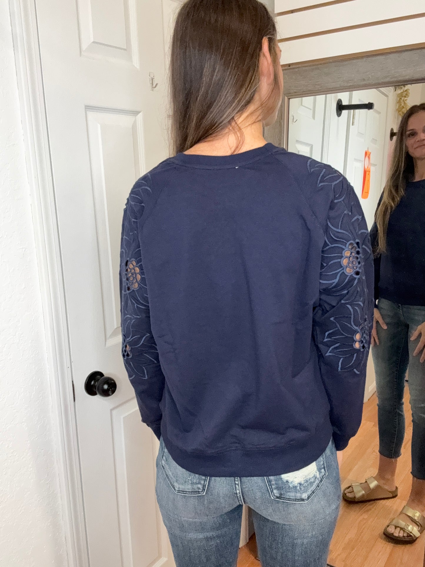 BETH CUT OUT SLEEVE PULLOVER SWEATSHIRT TOP NAVY - PS KATE
