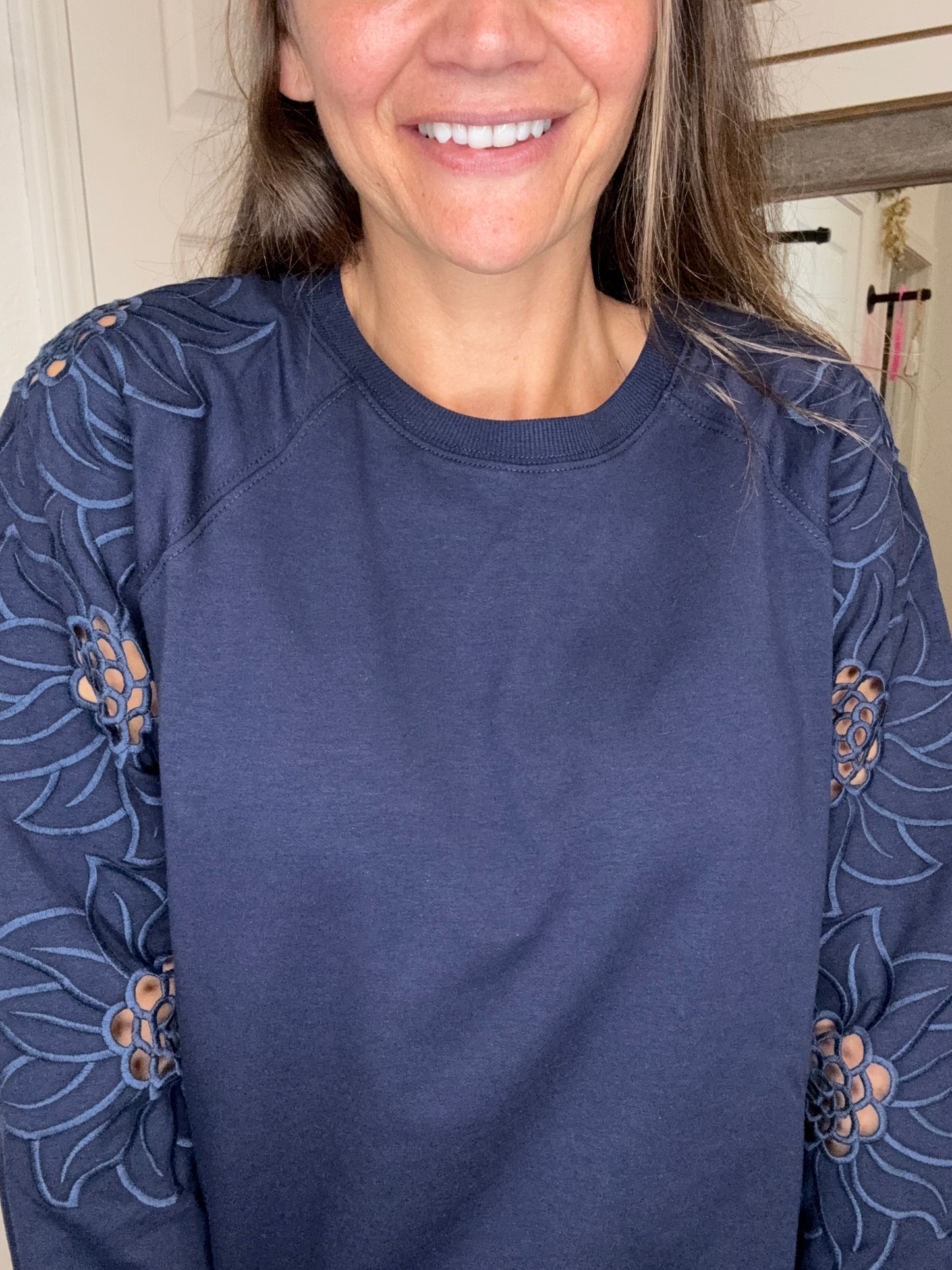 BETH CUT OUT SLEEVE PULLOVER SWEATSHIRT TOP NAVY - PS KATE