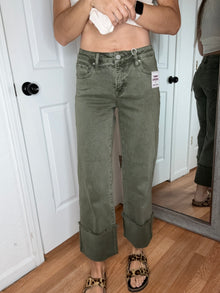 Lyla Crop Wide Leg Denim Jeans- Dark Olive - Risen