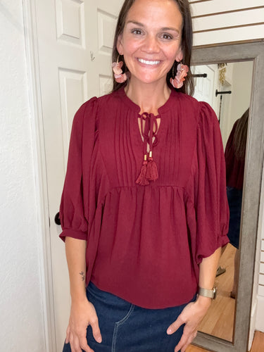 BALLI LONG SLEEVE BLOUSE BURGUNDY - ODDI