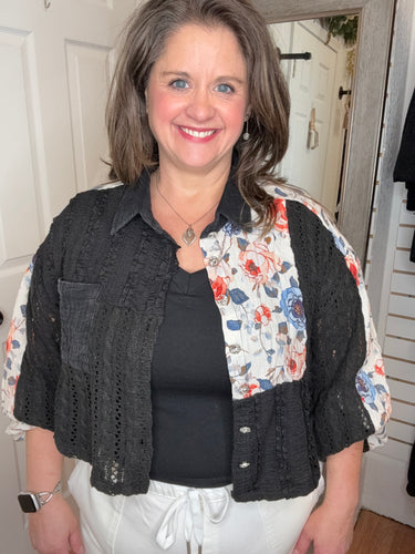 Ava Button Down Cropped Layering Top- POL