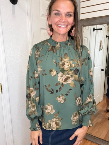 FLORA LONG SLEEVE BLOUSE DEEP SAGE - ODDI