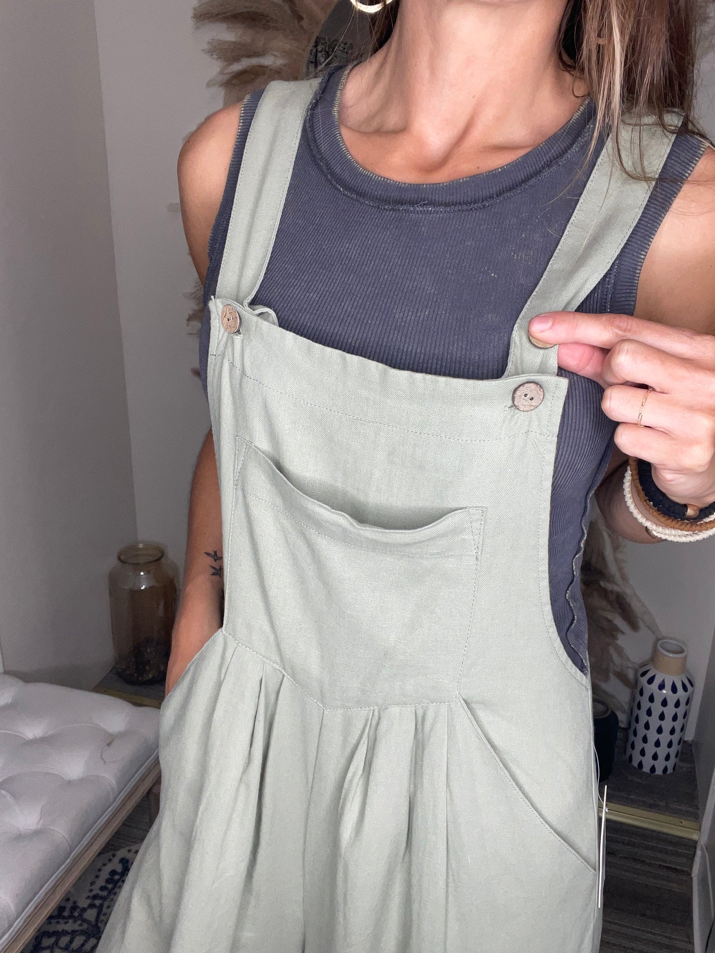 RISEN LINEN WIDE LEG OVERALLS-SAGE