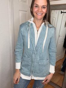 Billie Hooded Denim Blazer Jacket - Risen