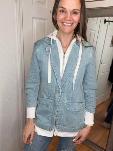 Billie Hooded Denim Blazer Jacket - Risen