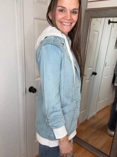 Billie Hooded Denim Blazer Jacket - Risen